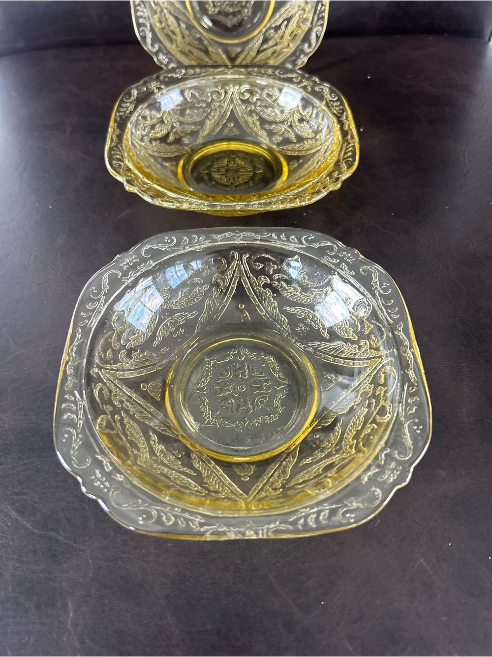 Set of 3 Vintage 1930s Federal Glass Madrid Desert Fruit Bowls / Jewelry Dish